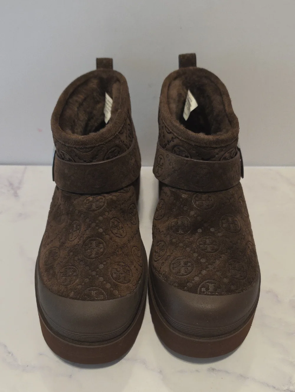 Tory Burch Brown Logo Quilted Shearling-Lined Ankle Boots  Brand New  No Tag